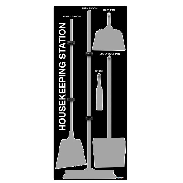 5S Housekeeping Shadow Board Broom Station Version 1 - Black Board / Gray Shadows